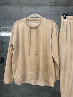 Ladies Lightweight Corduroy Pullover Sweater - Beige and pants (set)